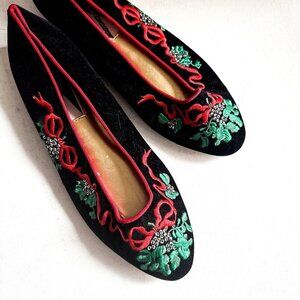 Mootisies Tootisies Vintage Velvet Christmas Theme Embroidered Flats 7.5